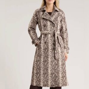Rebecca Minkoff Womens Animal Long Trench Coat Belted Size XL Snake Brown Chic